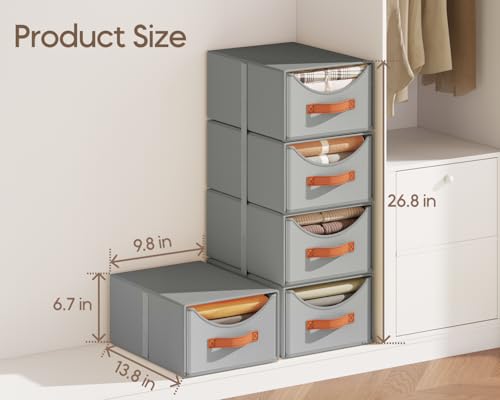 Homsorout Stackable Storage Drawers - Collapsible Storage Bins with Drawers, 4 Pack Closet Shelf Organizer Basket, Fabric Pull Out Organizer for Bedroom, Living Room, Dorm, Grey - color: Gray, size: 13.7 Inch. - 4 Pack