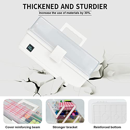 Creahaus 13 inch Art Craft Organizer Storage Box with 3 Layer, Multipurpose Plastic Tool Box with Handle for Sewing, Art Supply, Medicine, Nail, Hair Accessories (White) - color: White