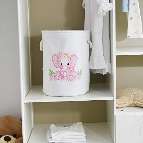 INough Laundry Baskets Kids Laundry Hamper, Pink Baby Hamper Elephant Basket Large Collapsible Kids Hamper with Handles Waterproof Round Linen Storage Basket for Toddler/Girls (Pink Elephant) - color: Pink Elephant