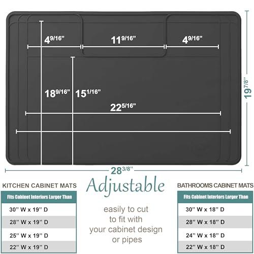 The Original Under Sink Mat - Adjustable Silicone mat, Waterproof Under The Sink Bathroom Vanity Mat - 28" x 19" or smaller - color: Dark Gray, size: 28" x 19"