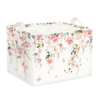 Clastyle Flower Girl Book Storage Basket Spring Summer Floral Women Clothes Organizer Bin Parents Gift Toy Box for Bedroom Shower, Pink Rose, 40x30x30 cm