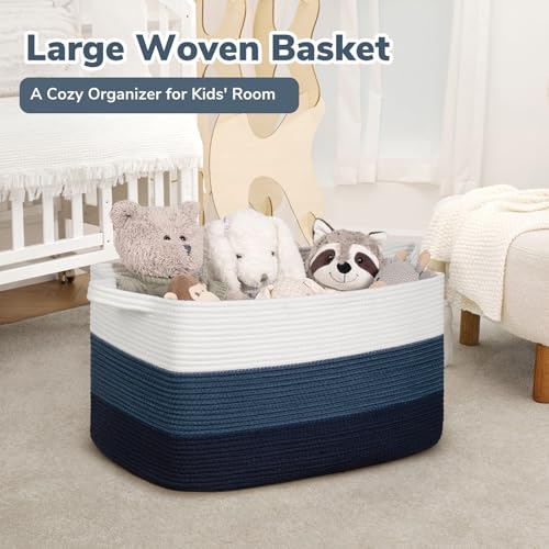 Goodpick Storaget Basket, 21.6" x 14.9" x 11.8", Toy Storage Baskets for Bedroom, Large Baskets for Organizing, Rectangle Woven Rope Basket for Blanket Storage, Blue - color: Light Blue, size: Large(21.6"L x 14.9"W x 11.8"H)