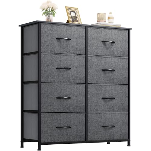 YITAHOME 8 Drawers Fabric Dresser - Storage Tower Unit Organizer Unit for Living Room & Closets - Sturdy Steel Frame & Easy Pull Fabric Bins - color: A-dark Grey