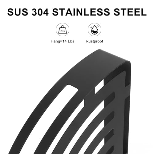 NearMoon Bathroom Corner Shelf Shower Caddy 2 Pack, No Drill 304 Stainless Steel Shower Organizer with 2 Hooks (Matte Black) - color: Matte Black