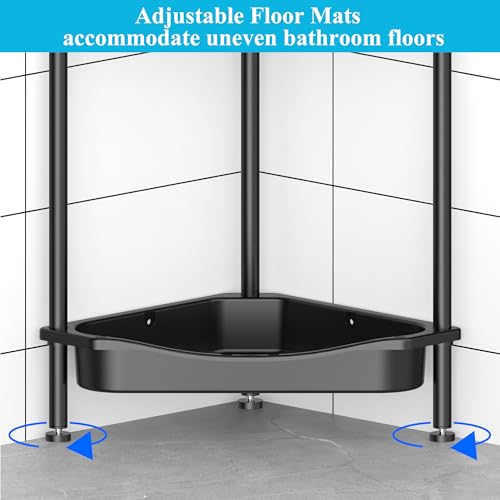 HuggieGems 4 Tier Floor Standing Corner Shower Caddy Organizer Shelf with Hooks, Bathroom Shelves Stand Rack, Jet Black - color: Jet Black, size: 4 Tier