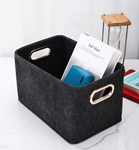 Collapsible Storage Bins Foldable Felt Fabric Storage Basket Organizer Boxes Containers with Handles Metal Handles for Nursery Toys,Kids Room,Clothes,Towels,Magazine - color: Dark grey, size: 13.9L×9.6W×8.2H