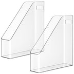 Kifmurase 2PCS Vertical File Holder, Clear Plastic Standing File Shelf and Organizer for Office Home Magazines Notebooks Folder Binders, Multi-purpose Desktop Document Storage Vertical Rack