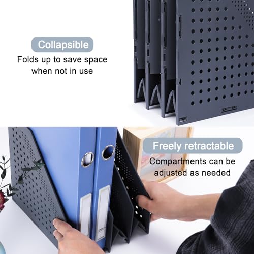 FRETONBA Collapsible Magazine File Holder with 3 Vertical Compartments Foldable Binder Holder for Desk Binder Storage Organizer Plastic Magazine Holders for Shelf, Dark Gray - color: Dark Gray, size: 3 Compartments - 1Pcs