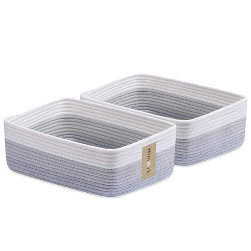 MiniArk Large Shallow Organizing Baskets 15x11x5.1 Inches - Rope Woven Storage Bins for Bathroom, Shelves, Cube Closet, Gradient Grey 2 Packs - color: Gradient Grey, size: 2pcs-L15×W11×H5.1"