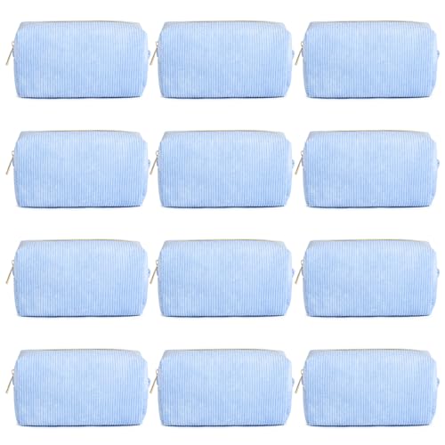 SOIDRAM 12PCS Checkered Makeup Bag Preppy Cosmetic Bag Bulk Blue Makeup Pouch Personalize Travel Toiletry Bag Organizer Cute DIY Makeup Brushes Storage Bag for Women - color: Corduroy Blue, size: 12 Pack