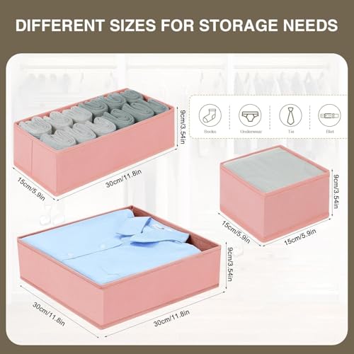 DIMJ Drawer Organizer for Clothing, 18 Pack Fabric Drawer Organizer Bins, Foldable Sock Organizer for Drawer, Dresser Organizer for Clothes, Socks, Bra, Tie - color: Pink, size: 18 Pack