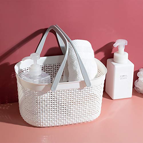 rejomiik Portable Shower Caddy Basket, Plastic Organizer Storage Tote with Handles for Bathroom, College Dorm, Kitchen, White - color: White, size: 1 pack