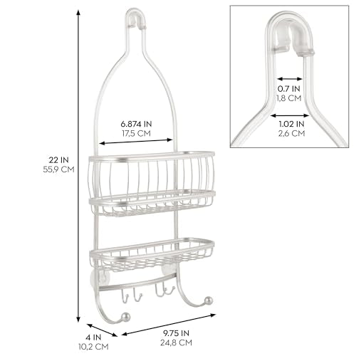 iDesign - 61974 York Metal Wire Hanging Shower Caddy, Extra Wide Space for Shampoo, Conditioner, and Soap with Hooks for Razors, Towels, and More, 10" x 4" x 22", Pearl White - color: Pearl White