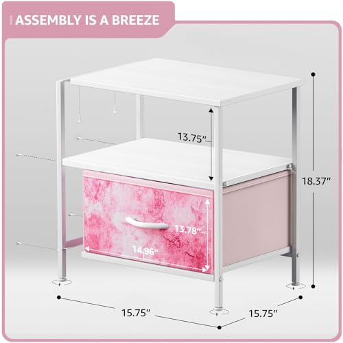 Sorbus 1 Drawer Shelf Storage Nightstand - Kids Bedside Furniture End Table Night Stand with Steel Frame Wood Top & Easy Pull Fabric Bins. Dresser & Chest for Home Bedroom Accessories Office & College - color: Tie-dye Pink, style: 1 Drawer