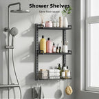 Kalrin 3 Tier Bathroom Shelves Over Toilet - Wall Mounted Floating Shelves with Drain Basket, Toilet Paper Storage, Height Adjustable Over The Toilet Storage, Pure Black - color: Pure Black