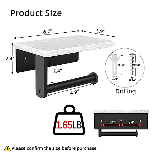 Gypie Marble Toilet Paper Holder with Shelf, 304 Stainless Steel Screw Wall Mounted, Tissue Roll Holder for Bathroom Washroom Matte Black - color: Black, size: 1 Roll