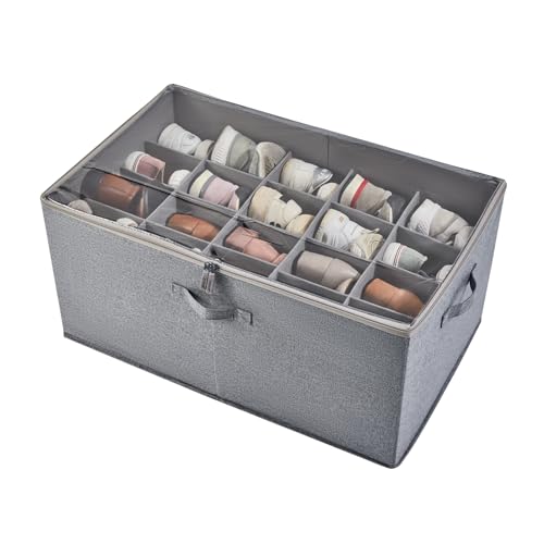 Berdeng Shoe Storage Organizer for Closet, Shoe Box Organizer, Space Saving Foldable Shoe Rack, Shoe Storage Cabinet with Clear Cover and Reinforced Handles, Fits 20 Pairs, Grey - color: Grey