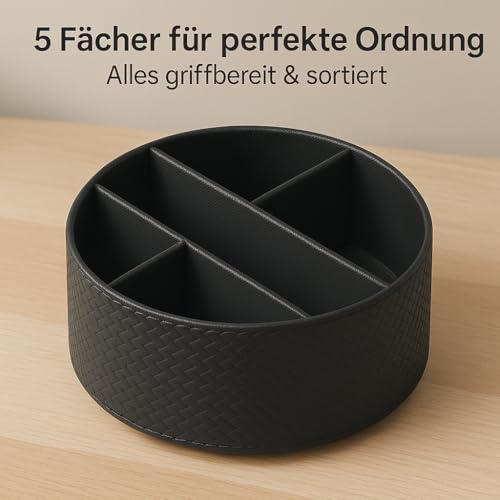 Remote Control Holder 360° Spinning Controller Holder TV Remote Caddy End Table Organizer Storage Bedside Nightstand Couch Caddy of Couch for Call Phone PU Leather Side Table Organizer