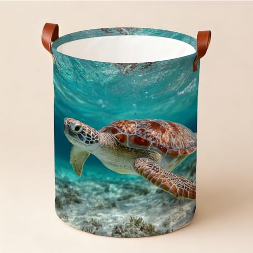 Funky Laundry Basket Sea Turtle Beach Theme Hamper Collapsible Laundry Baskets Oxford Cloth Nautical Laundry Hamper for Boys Room Summer Decor (15.75x15.75x19.7") - color: Colorful598