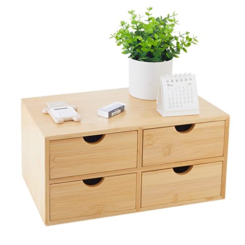 Charmewooden Bamboo Desk Organizer With Drawers Countertop Drawers Counter Storage Box Corner Desk Organizer for Home Office No Assembly Required (4 Drawers) - style: 4 Drawers