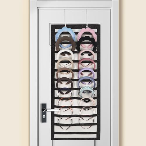 Artilife Hanging Headband Holder for Over the Door and Closet, 24 Slots Felt Head Band Organizer Shelf (Black) - color: Black