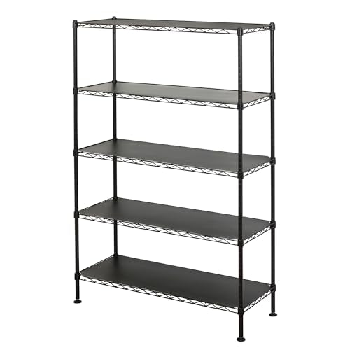 SafeRacks - NSF Certified Storage Shelves, Zinc, Heavy Duty Steel Wire Unit with Adjustable Feet, Garage or Bakers Rack, Kitchen, Pantry Shelf - (36"x14"x60" 5-Tier) (Black) - color: Black, size: 14"x36"x60" 5-Tier