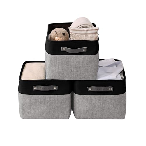 DECOMOMO Storage Bins, Extra Large Fabric Storage Baskets for Shelves, Decorative Linen Closet Organizer, 15.8 x 12.5 x 10 inches (Grey & Black, 3 Pack) - color: Grey and Black, size: Extra Large/3P