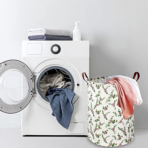 NTAOHAMPER Large Round Canvas Linen Laundry Hamper,Waterproof Storage Bin for Books/Clothes, Laundry Basket, Gift Basket(Eucalyptus leaves) - color: Eucalyptus leaves