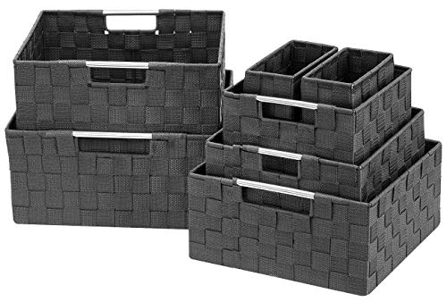 Sorbus Storage Baskets for Organizing (Set of 7), Mesh Hand-Woven Design, Linen Closet Organizers and Storage, Organizer Storage Baskets for Shelves, Variety Pack Organizers and Storage (Grey) - color: 7 Piece - Grey