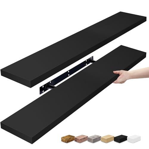 Sorbus Floating Shelves for Wall - 35 Inch Long Bathroom Shelves, Wall Decor for Bedroom, Kitchen, Living Room & Book Storage - Mounted Floating Shelf with Invisible Brackets (Black, 2 Pack) - color: Black, size: 35 Inch, style: 2 Pack