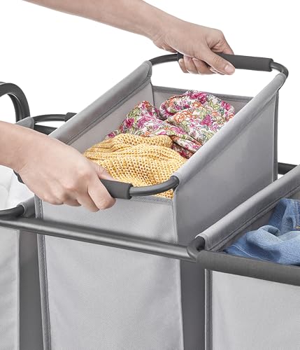 Whitmor Triple Laundry Sorter - 3 Removable Bags with Easy-Grip Handles - Rolling Laundry Sorter - Grey - size: 3 Section A，Grey