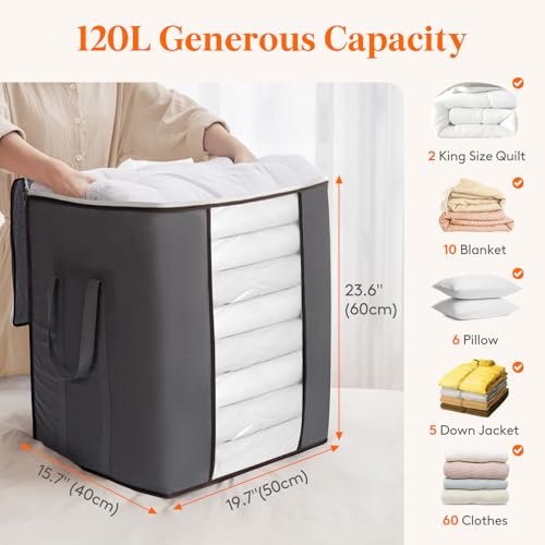 Lifewit 120L Extra Large Blanket Storage Bags, Foldable Comforter Storage with Reinforced Handles, Clothes Storage Containers for King Comforter, Bedding, Pillow, Sheet, Storage Bin with Lids 3 Pack - size: 120L
