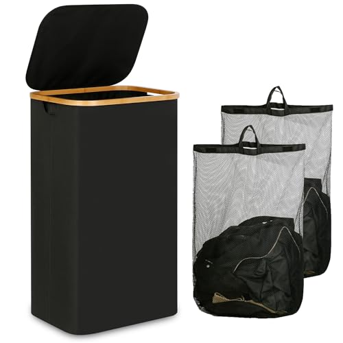 iEGrow Laundry Hamper with Lid, 110L Large Laundry Basket with Handle, Collapsible Clothes Basket Organizer with Removable 2 Inner Bag for Clothes Toys Towels - Black - color: Black, size: 111L