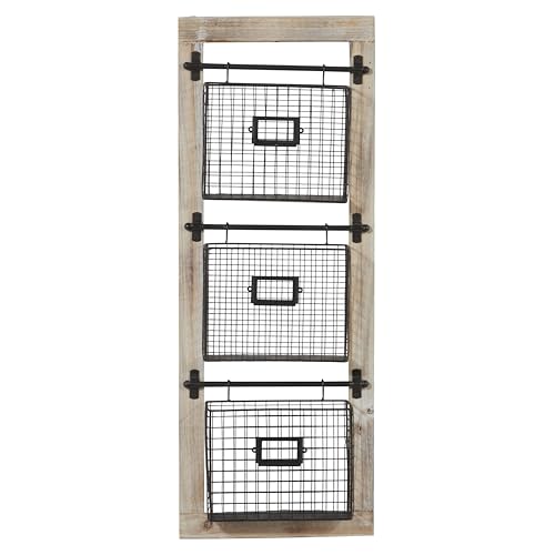 Deco 79 Farmhouse Metal Wall Mounted Rack for Magazines, Books, Newspapers, Bathroom/Offie/Living Rom Storage, 14" x 4" x 36", Black