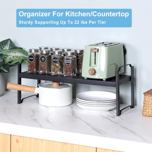 25.5 Inches 3 Pack Expandable Cabinet Shelves, Stackable Shelf Organizer For Kitchen Cabinet Countertop Storage, Adjustable Counter Cupboard Pantry Organizer Shelf Rack Stand Riser, Black - color: Black, size: 3 Pack: 15.5"-25.5"L