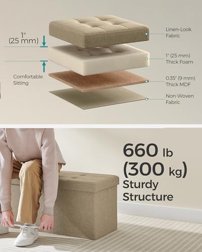 SONGMICS Mazie Collection - 43 Inches Storage Ottoman, Foldable Storage Bench with Flipping Lid, 660 lb Load Capacity, for Entryway, Living Room, Bedroom, Camel Brown ULSF076K01 - color: Camel Brown, size: 15"D x 43"W x 15"H