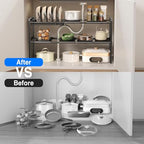 Mustorn Pots and Pans Organizer Under Cabinet, Expandable 2 Tier Under Sink Organizers and Storage Adjustable Height Kitchen Pot and Pan Lid Holder Rack with 6 Dividers(6panels,1 Pot rack, Black) - size: 6panels &1 pot rack-2 Tier