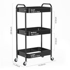 3-Tier Rolling Metal Storage Cart with Wheels, Multi-Functional Organizer for Office, Kitchen, Bathroom, Books Diapers - Easy Assembly (Black) - color: Black
