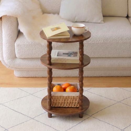 Round Side Table with 3-Tier Shelves, Small End Table with Solid Wood Legs for Living Room Bedroom, Modern Circular Coffee Table Nightstand for Small Spaces, Easy No-Tool Assembly - size: Round(13.2''x13.2''x22.8'')