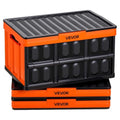 VEVOR Plastic Collapsible Storage Bins with Lids, 45L 3Packs, Stackable Folding Storage Crates with Handles, Holds 44 lbs Per Bin, Heavy Duty Containers, Space-Saving Baskets, for Home Organizing - size: 45L-Orange-3PC