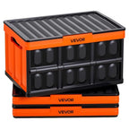 VEVOR Plastic Collapsible Storage Bins with Lids, 45L 3Packs, Stackable Folding Storage Crates with Handles, Holds 44 lbs Per Bin, Heavy Duty Containers, Space-Saving Baskets, for Home Organizing - size: 45L-Orange-3PC