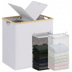 efluky Laundry Hamper with Lid, Double Laundry Hamper with 2 Removable Bags, 2 Section Laundry Basket with Bamboo Handles for Bathroom, Bedroom & Laundry Room, 140L (36.9 Gallon) Light Grey - color: Light Grey, size: 140L Dual