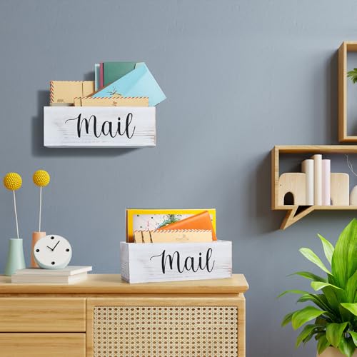 DRASTAR Mail Organizer Countertop, Mail Holder Wall Mount, Retro White Mail Sorter Organizer, Envelope Holder for Home Office - color: Retro White, size: 2 Slots