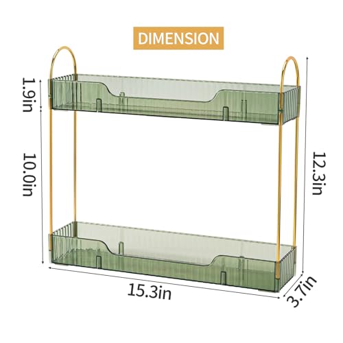 Bathroom Countertop Organizer, 2-Tier Slim Vanity Storage Rack for Bathroom Sink, Narrow Counter Organizer for Toiletries Skincare Perfume with Green Plastic Trays - color: Green