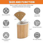 Bamboo Laundry Hamper Large 58L with Removable 2-Section Liner, Foldable Storage Basket with Lid and Handles for Bedroom, Laundry Room, Small Spaces – Natural - Triangle - color: Natural - Triangle