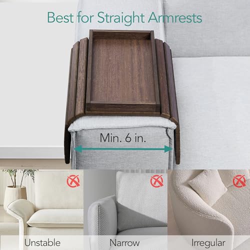 DETOR Couch Arm Tray with Spacious 12.4" x 5.4" Storage Box, Walnut Bamboo Finish, Enhanced Non-Slip Felt Bottom, Sturdy Bamboo Slats, Fits Armrests 6" and Wider - color: Walnut