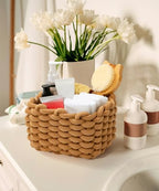 Small Macrame Woven Storage Baskets 2 Pack – Boho Cotton Rope Bins for Bathroom, Bedroom, Desk & Vanity Organizer – Khaki & Khaki, 7x5.5x5 Inches - color: Khaki & Khaki