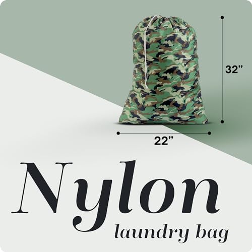 Nylon Laundry Bag - Locking Drawstring Closure and Machine Washable. These Bags will Fit a Laundry Basket or Hamper and Strong Enough to Carry up to Three Loads of Clothes. (Camouflage) - color: Camouflage, size: 22" x 32"