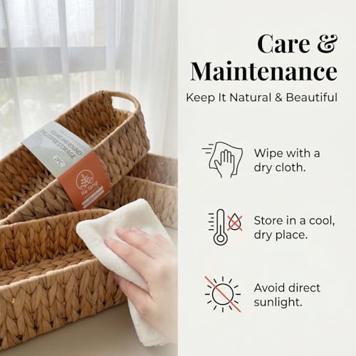 Toilet Paper Storage 2-Pack, Water Hyacinth Wicker Over the Tank Toilet Paper Holder & Narrow Bathroom Basket for Tissue Rolls, Countertops and Water Tank Covers