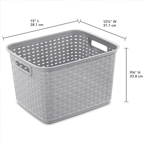 Sterilite 6-Pack Tall Weave Basket, Woven Plastic Storage Baskets for Organization, Cement Gray - Organizing Bin Containers with Handles for Bedroom, Bathroom, Dorm, Laundry Room, and Closet - size: 6 Pack